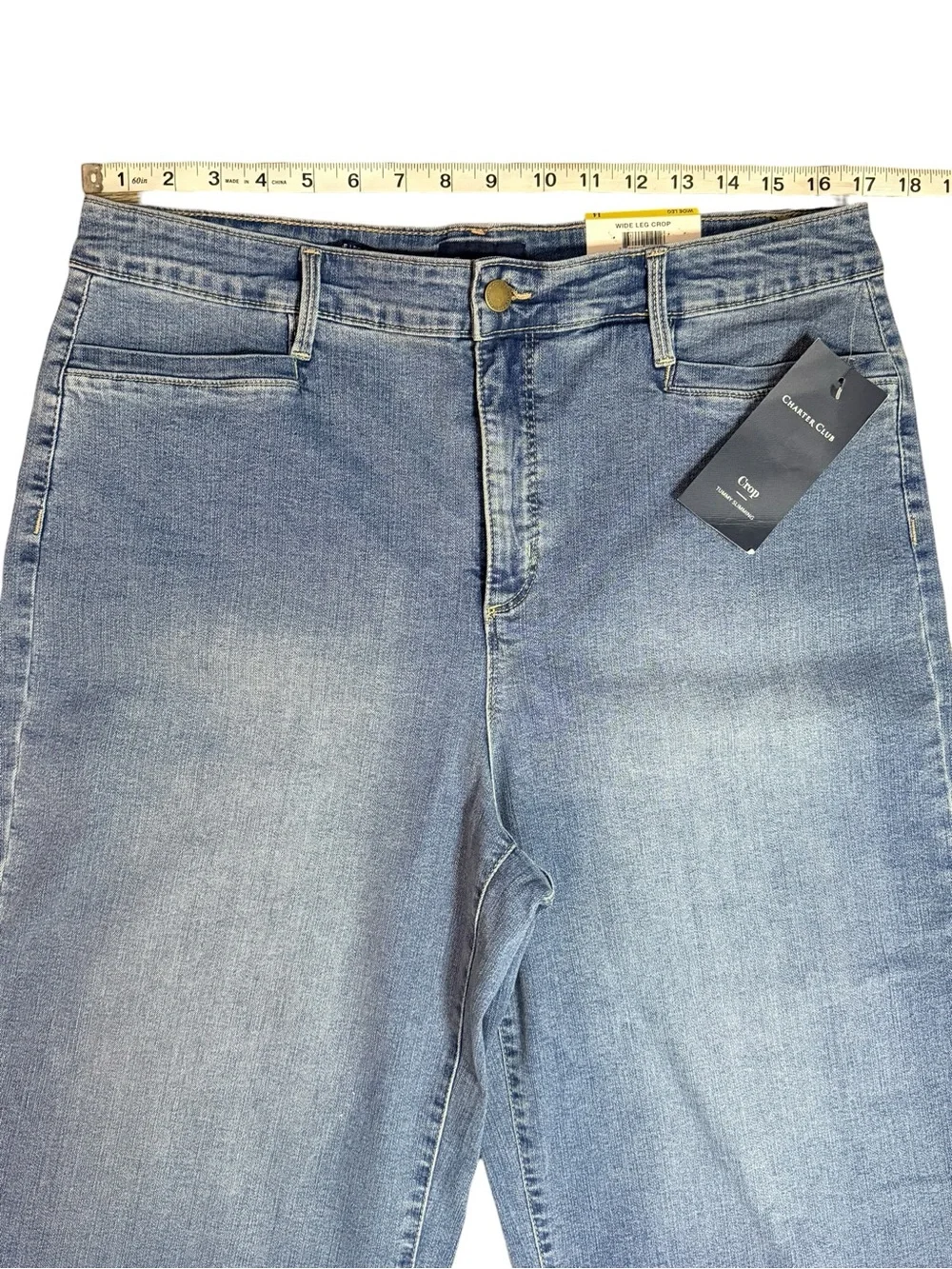 NWT Charter Club Wide Leg Crop Jeans Size 14 Light Wash Cropped Denim